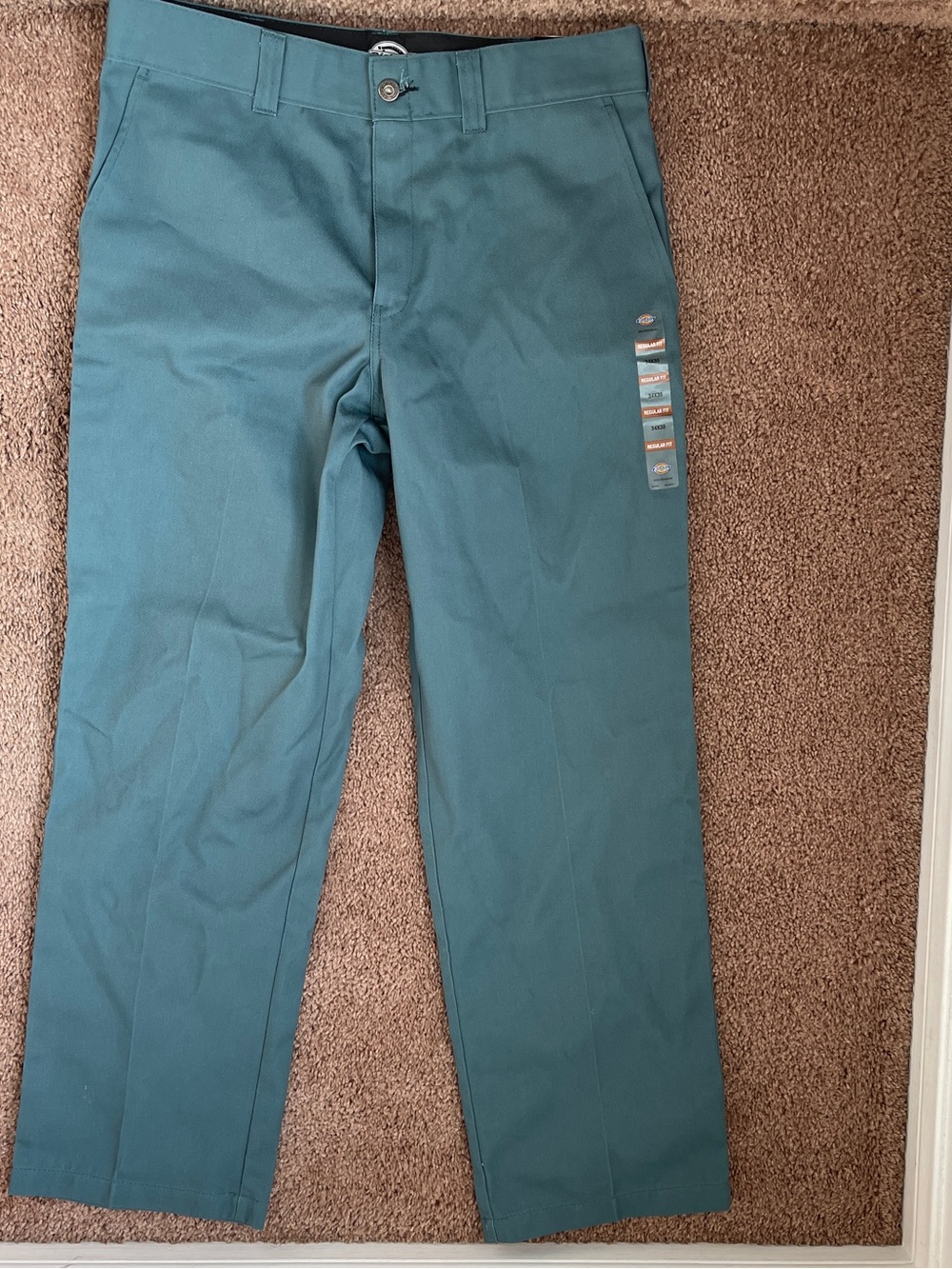 34x30 Dickies Mens Teal Straight-Leg Work Chinos